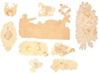 Victorian Scrap Die Cut Embossed Floral Incl  Reindeer Pulls Man On Sled 9 Pcs 