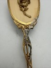 Vtg Etched Golden Brass Vanity Hair Brush Ornate W flower Floral 10 long As Is