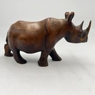 Wood Rhinoceros Solid Wooden Hand Carved Rhino Figurine Vintage
