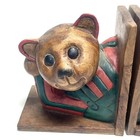 Vintage Carved Wood Teddy Bear Folk Art Bookends Split Body Nursery Library
