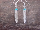 Native American Sterling Silver   Turquoise Feather Dangle Earrings - Arviso