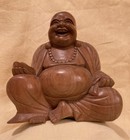 Vtg Wood Laughing Buddha Statue Figure Hand Carved Happy Lucky Prosperity Decor