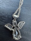 925 Sterling Silver Guardian Angel Necklace Pear Cut Cz Pendant