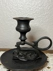 Vintage Cast Metal Dragon Chamberstick Candle Holder     Gothic Revival Blackened