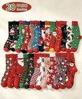 Women s 20 Pairs Christmas Holiday Crew Socks Multicolor Assorted Santa One Size