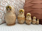 Vintage Russian Matryoshka Nesting Dolls  Set Of 5  Hand Painted Wood Burned