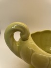 New Vintage American Bisque Green Yellow Planter Pot Curl Handles Rounded Ribs