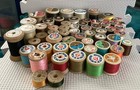 Vintage Wooden Thread Spools Lot Of 58 Coats   Clark Star Sewing Collection Nice