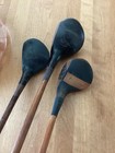 Antique Hickory Wood Shaft 3 Woods Wilsonian  Spalding  Bulldog Golf Clubs