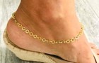 925 Solid Sterling Silver   Gold Plated Anklet 4mm Round Chain 10  Long - Ea53