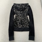 Juicy Couture Women s Black Velour Zip-up Hoodie Leopard Print Pockets Size L