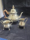 Kirk Stieff Williamsburg Pewter 3pc Tea Set Teapot Creamer Sugar Americana Vtg 