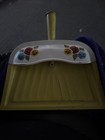Antique Vintage Stamped Metal Steel Dust Pan Broom Dustpan Duster Floral Flowers