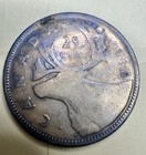 1938 Canada 25 Cents Silver Quarter George Vi Caribou Dark Toning World Coin