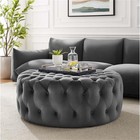 Modway Amour Button Tufted Round Velvet Ottoman In Gray Grey Eei-5469-gry