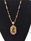 Antique Czech Necklace   Choker With Amber Colored Glass And White Enamel Accent