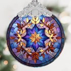 Stained Glass Christmas Ornament  Multicolor Star Sun Catcher With Small Blue-2