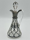 Antique Art Nouveau  Cruet Bottle W sterling Silver Floral Overlay 7  Tall