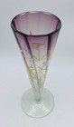 Tall Antique C 1880 Bohemian Harrach Purple Ombr   Glass Vase With Floral Enamel