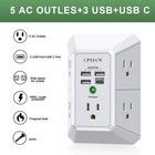 White 3u1c 5 Outlet Wall Mount Charger With 4 Usb Ports Surge Protector Outlet