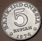 1974 Indonesia 5 Rupiah Fao Family Planning Program Unc 