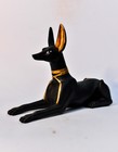 Large Anubis Jackal Statue Ancient Egyptian God Figurine Handmade Black Gold