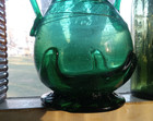 1930s Scarce Deep Green Clevenger Bros Free Blown Double Handle  Lily Pad Vase