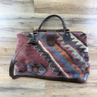 Vintage Kervan   Large Turkish Wool Travel Carry Bag Rust Tan Blue Brown Leather