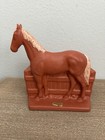 Vintage Haeger Horse   Fence Ceramic Planter Terracotta Orange Original Sticker