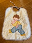 Vintage 1950s Baby Bib Boy Holding A Pig Quilted Applique Handmade Child Toddler