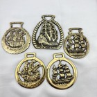 Brass Horse Medallion Lot Of 5 Antique Vintage Ship Sail Galleon Clipper History