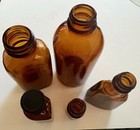 Vtg Amber Glass Medicine Bottles Lot 5 Apothecary Pharmacy Staging Decor O-i