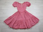 Vintage 50s Red Gingham Square Dance Dress Puff Sleeve Full Circle 25  Waist