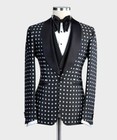 Men Black And White Polka Dot Suit Pants Vest Shawl Collar Coat Vintage Tailored