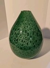 Studio Art Glass Hand Blown Peacock Feathers Teal Green Bubble Vase