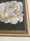 Vintage Original Oil Painting Framed Two White Roses Floral Still Life Art