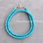 Handmade Turquoise Rondelle Beaded Necklace  6mm Blue Gemstone  Sterling Silver