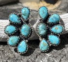 Native American Style Sterling Silver Turquoise Half Cluster Earrings Southwest