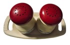 Vintage Polish Plastic Salt   Pepper Shakers   Tray Set  Sol   Pieprz   Retro