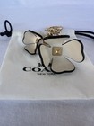 Coach Tea Rose Bag Charm Keychain Leather Flower Gold Hardware W dustbag