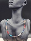 Southwestern Multi-stone Heishi Necklace 19    Turquoise Coral Shell Sterling Hook