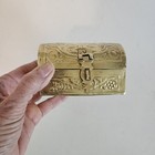 Vtg Small Brass Treasure Chest Ornate Gold Keepsake Trinket Jewelry Box 4x2 5 