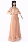 Vintage 1970s Union Made Peachy Pink Lace Skirt Maxi Bridesmaid Dress Sm