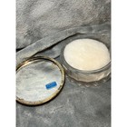 Vintage Floral Gold Tone Vanity Powder Jar 4  Ornate Lid Glass Base Monogram