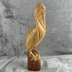 Hand Carved Wooden Pelican Sculpture Folk Art Figurine Beach Decor Bird Figure