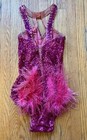 1930   s Pink Sequined Burlesque Showgirl Feather Bodysuit