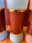 Vintage 1960s Siesta Ware Frosted Tiki Glasses Mahogany Wooden Jacket Set Of 6