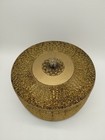 Elegant Gold Plastic Vintage Vanity Box 8 25 Diameter Dresser Sewing Hollywood