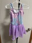 Girls Mermaid Scale Print Sleeveless Dance Leotard Dress Purple Skirt 100