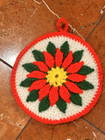 Mcm Vintage Crochet Xmas Poinsettia Pot Holders Hot Pad Trivets Kitschy Lot 2